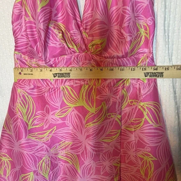 Vintage Lilly Pulitzer Halter Dress 100% Silk Pink Floral Size 8 TINY HOLES READ - Picture 11 of 12